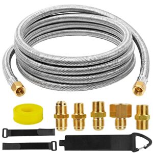 upgraded 10 feet high pressure braided propane hose extension with 5 conversion coupling 3/8″ flare to 1/2″ female npt,1/4″ male npt,3/8″ male npt,3/8″ male flare for heater,bbq grill,flexible,durable