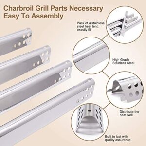 Grill Replacement Parts for Charbroil 463344015, 463343015, 463433016, 463240015, 463432215 Gas Grill, Stainless Steel Heat Plate Shields, Crossover Tubes Grill Burner for Charbroil 4 Burner Grill