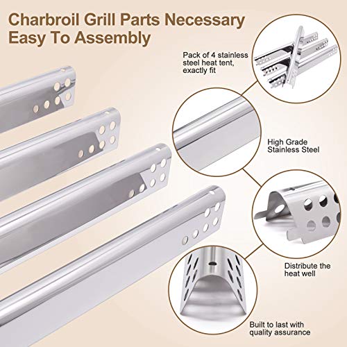 Grill Replacement Parts for Charbroil 463344015, 463343015, 463433016, 463240015, 463432215 Gas Grill, Stainless Steel Heat Plate Shields, Crossover Tubes Grill Burner for Charbroil 4 Burner Grill