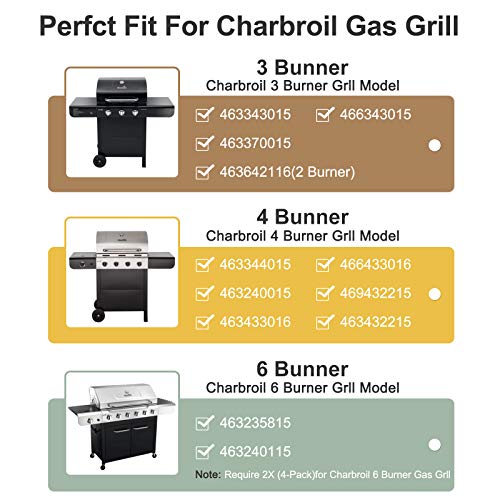 Grill Replacement Parts for Charbroil 463344015, 463343015, 463433016, 463240015, 463432215 Gas Grill, Stainless Steel Heat Plate Shields, Crossover Tubes Grill Burner for Charbroil 4 Burner Grill