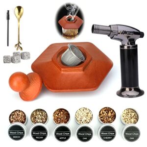 smoker whiskey smoker kit with torch，droyek six flavors of wood smoker chips with exquisite packaging, drink smoker kit infuse whiskey and bourbon. gift for dad & husband & friend (no butane)