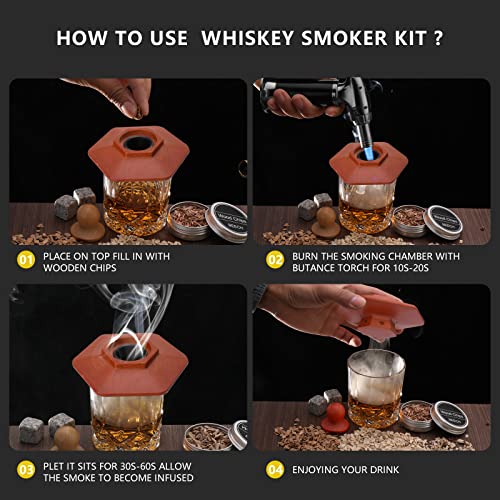 Smoker Whiskey Smoker Kit with Torch，Droyek Six Flavors of Wood Smoker Chips with Exquisite Packaging, Drink Smoker Kit Infuse Whiskey and Bourbon. Gift for Dad & Husband & Friend (No Butane)