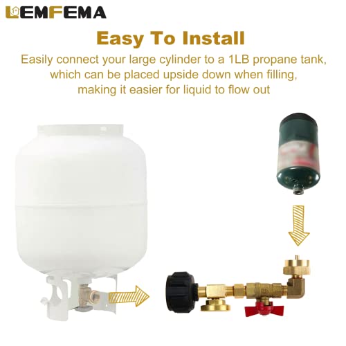 Lemfema QCC1 Propane Refill Elbow Adapter with Propane Tank Gauge, 90 Degrees Propane Refill Pressure Adapter with ON-Off Control Valve for Camping Grill 1LB Bottle Tank 20-40LBS Cylinder