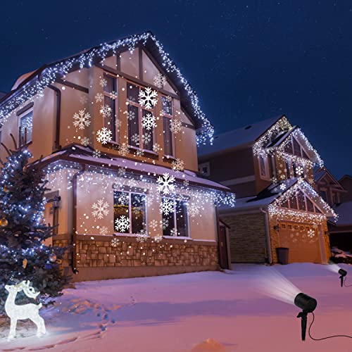 Christmas Projector Lights Outdoor, Led Snowflake Projector Lights Waterproof Plug in Moving Effect Wall Mountable Snowfall Lights for Christmas Holiday New Year Indoor Home Party Decoration Show