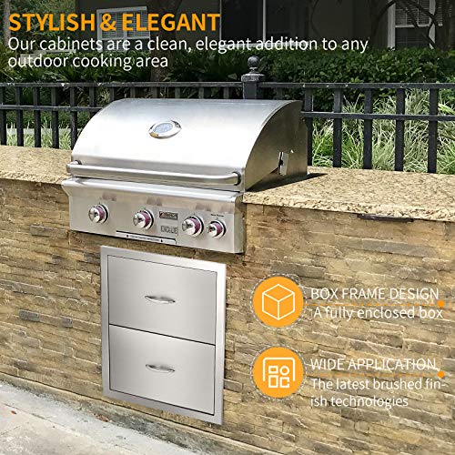 Outdoor Barbecue Drawers, Stainless Steel Kitchen Drawers with Handles, 2-Layer Design, Built-in Storage cabinets for Restaurant or Home use,BBQ Island,Terrace Barbecue Station (18W x 20.6H x 12.7D)