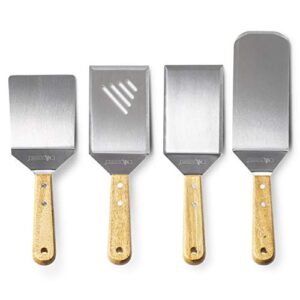 Barbecue Turners with Acacia Wood Handle, Professional Stainless Steel 4-Piece BBQ Grilling Cooking Spatula Set