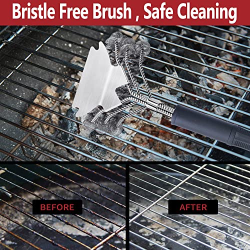 Mirror Flower Grill Brush and Scraper Bristle Free - Heavy Duty 18" Grill Cleaner Brush Bristle Free & Grill Scraper - BBQ Accessories Grill Brush for Outdoor Grill - BBQ Brush–Gifts for Grill Wizard