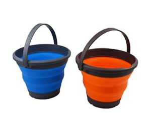 sammart 5.5l (1.4 gallon) set of 2 collapsible plastic bucket – foldable round tub – portable fishing water pail – space saving outdoor waterpot. (orange + blue)