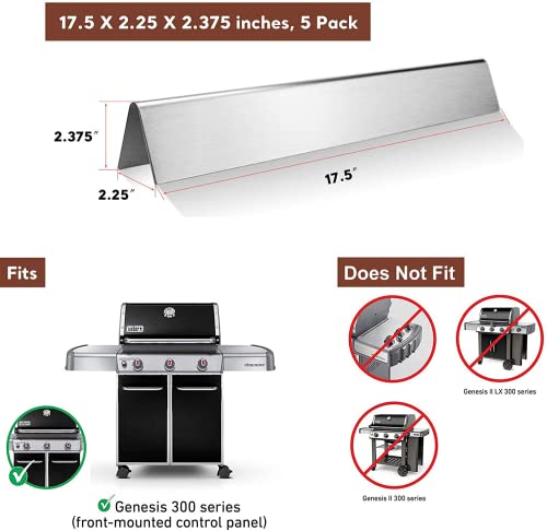 QuliMetal Stainless Steel Flavor Bars and Heat Deflector for Weber Genesis 300 Series Grills (2011-2016), 17GA, Stainless Steel, Replacements for Weber 7620 7621 65505 7622