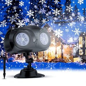 Christmas Snowflake Projector Lights Outdoor White LED Snowfall Christmas Lights Waterproof Snow Flurries Landscape Decorative Lighting for Xmas Holiday Party Garden Patio Indoor Home Decoration