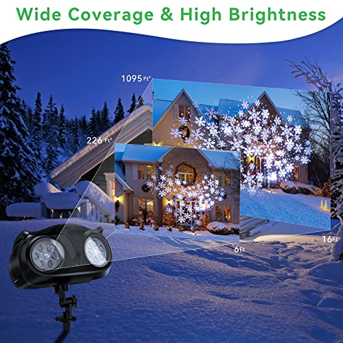 Christmas Snowflake Projector Lights Outdoor White LED Snowfall Christmas Lights Waterproof Snow Flurries Landscape Decorative Lighting for Xmas Holiday Party Garden Patio Indoor Home Decoration