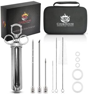 meat injectors for smoking – stainless steel marinade injector kit with case and window for bbq, grilling – 3 syringe needles for injection of flavor, sauce – food injector for turkey, beef, brisket