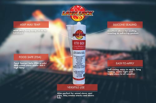 LavaLock RTV High Temp BBQ Smoker Sealer Gasket Adhesive 10 oz Cartridge (600 F - Red)