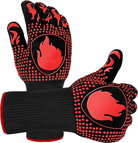 weeee BBQ Gloves, Heat Resistant Oven Mitts Grilling Gloves - 1472℉ Extreme Heat Resistant, Oven Gloves Silicone - Cooking Gloves for Grilling, BBQ, Baking, Welding (A Pair)