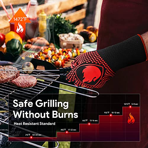 weeee BBQ Gloves, Heat Resistant Oven Mitts Grilling Gloves - 1472℉ Extreme Heat Resistant, Oven Gloves Silicone - Cooking Gloves for Grilling, BBQ, Baking, Welding (A Pair)