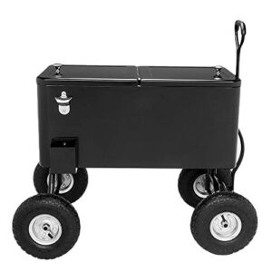 vingli 80 quart wagon rolling cooler ice chest, w/long handle and 10″ wheels, portable beach patio party bar cold drink beverage, outdoor park cart on wheels (black-wagon)