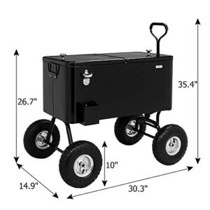 VINGLI 80 Quart Wagon Rolling Cooler Ice Chest, w/Long Handle and 10" Wheels, Portable Beach Patio Party Bar Cold Drink Beverage, Outdoor Park Cart on Wheels (Black-Wagon)