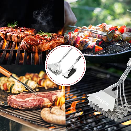 Grill Brush for Outdoor Grill, NOBNOI 2 in 1 Stainless BBQ Grill Brush Kit, Safe Bristle Free Brush with Scraper, BBQ Accessories with Replaceable Heads, Grill Cleaning Kit for All Grill Grates