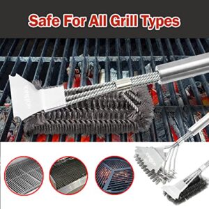 Grill Brush for Outdoor Grill, NOBNOI 2 in 1 Stainless BBQ Grill Brush Kit, Safe Bristle Free Brush with Scraper, BBQ Accessories with Replaceable Heads, Grill Cleaning Kit for All Grill Grates