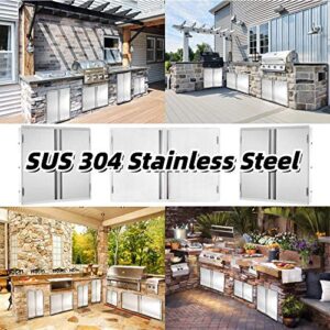 Outdoor Kitchen Doors 17” W x 24”H 304 Stainless Steel BBQ Access Door Vertical Outdoor Kitchen Cabinets Double Door for Outdoor Kitchen Grilling Station and BBQ Island