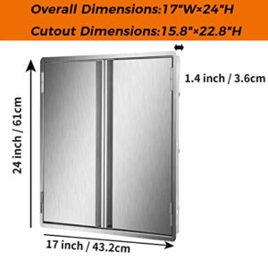 Outdoor Kitchen Doors 17” W x 24”H 304 Stainless Steel BBQ Access Door Vertical Outdoor Kitchen Cabinets Double Door for Outdoor Kitchen Grilling Station and BBQ Island