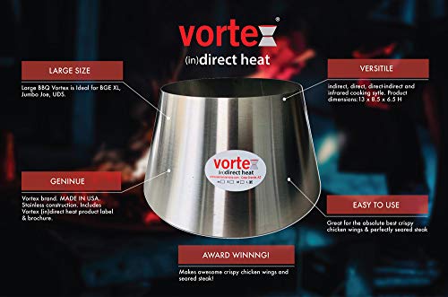 Large BBQ Vortex™ (in) Direct Cooking Charcoal Grill Accessory Cone for BGE XL Jumbo Joe UDS 55 gal - Original - USA Made -Genuine Large Size