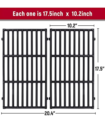 X Home Grill Grates Replacement for Weber Spirit E-210 S-210, Spirit 200 Series (Front-mounted Control) Gas Grill Replacement Parts, Cast Iron, 17.5 x 10.2 Inch, 2-Pack
