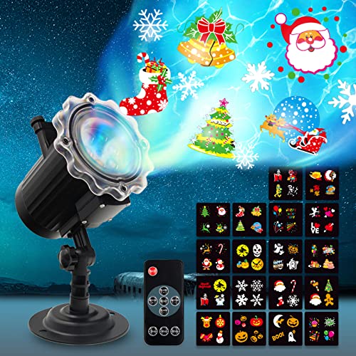 JOY SPOT! Christmas Projector Lights for Outdoor, Moving Patterns Landscape Lights with Remote Control, Waterproof Ocean Wave LED for Christmas, Thanksgiving, Halloween, Easter, New Year (18 Slides)