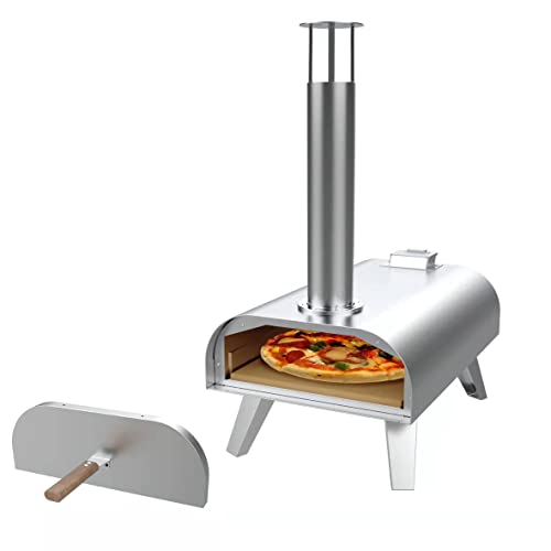 Outdoor Wood Fired Pizza Oven, Portable Wood Pellet Home-Made Pizza Maker with 12" Square Pizza Stone