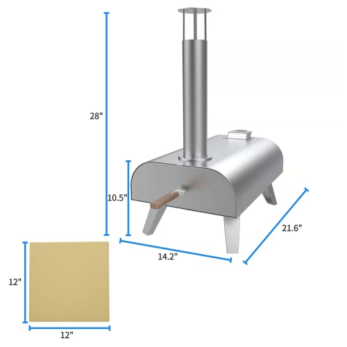 Outdoor Wood Fired Pizza Oven, Portable Wood Pellet Home-Made Pizza Maker with 12" Square Pizza Stone