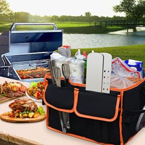 Amerbro Large Grill Caddy with Paper Towel Holder - BBQ Caddy Organizer for Utensil, Condiment - Easy Carry Picnic Caddy - Griddle Caddy for Camping, Travel, RV - 600D Waterproof Oxford Fabric