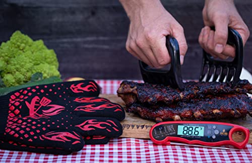 BBQ Gloves, Digital Meat Thermometer and BBQ Claws for Shredding Meat - Great Smoker Tools Accessory Set for Men, Fathers Day and Birthday