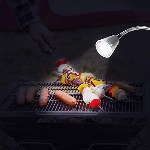 BBQ Grill Light 12 LED Super Bright, Jhua 24 inch Long Flexible Neck Attaches Clip On Outdoor Barbecue Lamp with Magnet, Screw Clamp for Barbecue Grilling, Table or Workbench - Battery Operated