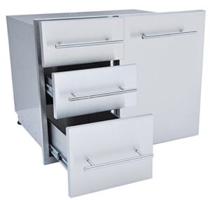 sunstone de-lpctd30 designer series raised style liquid propane combo triple drawer, 30″, stainless steel