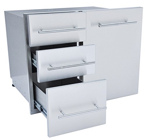 SUNSTONE DE-LPCTD30 Designer Series Raised Style Liquid Propane Combo Triple Drawer, 30", Stainless Steel