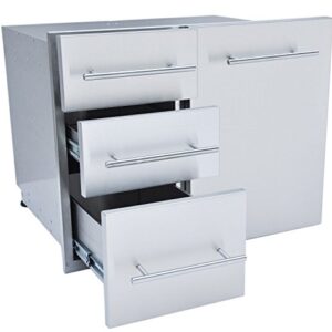 SUNSTONE DE-LPCTD30 Designer Series Raised Style Liquid Propane Combo Triple Drawer, 30", Stainless Steel