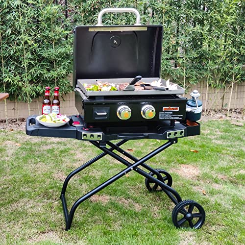 QuliMetal Portable Grill Cart for Weber Q1000, Q2000 Series Gas Grills and Blackstone 17” 22” Table Top Griddles, Portable Griddle Stand