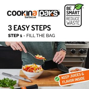 COOKINA PAKS BBQ Grilling Bag (Pack of 2) -100% Non-Stick Pouch Steam Cook in Minutes, Easy to Clean and Safe for Smokers, as Well as Gas, Charcoal and Electric Barbecues, Flat, Black