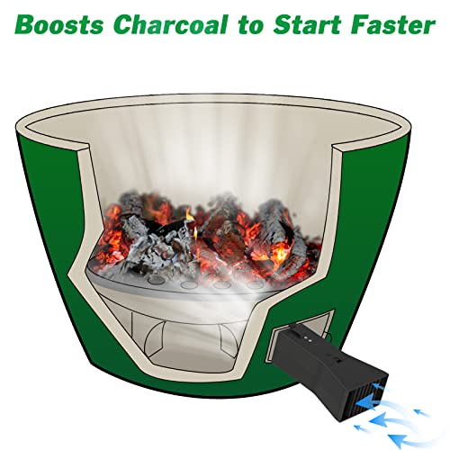 JISHAHS Charcoal Fire Starter Compatible with Big Green Egg Grill, Blower Fan with Auto Shut-Off for Fast Charcoal FastStart