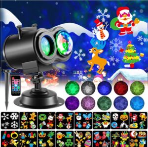 holiday projector lights, yokgrass 2-in-1 outdoor light projector with 16pcs season slides 10 colors waterproof for christmas halloween xmas birthday party garden landscape decorations