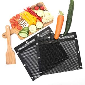 BBQ Grill Bags Mesh Grilling Bags for Outdoor Grill, Reusable Non-Stick BBQ Mesh Grill Bags Large Barbecue Accessories, Heat-Resistant, 11.8x11.6 inch, Pack of 2, Black (US1001)