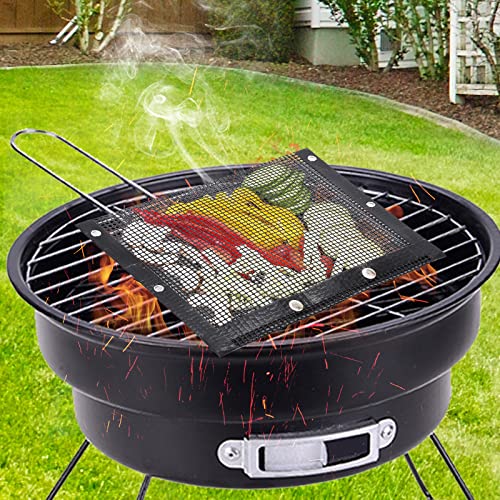 BBQ Grill Bags Mesh Grilling Bags for Outdoor Grill, Reusable Non-Stick BBQ Mesh Grill Bags Large Barbecue Accessories, Heat-Resistant, 11.8x11.6 inch, Pack of 2, Black (US1001)