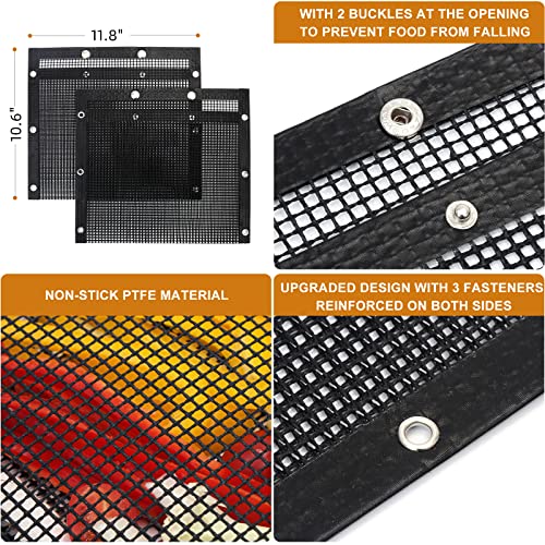 BBQ Grill Bags Mesh Grilling Bags for Outdoor Grill, Reusable Non-Stick BBQ Mesh Grill Bags Large Barbecue Accessories, Heat-Resistant, 11.8x11.6 inch, Pack of 2, Black (US1001)