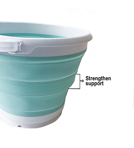 SAMMART 10L (2.6 Gallon) Collapsible Plastic Bucket - Foldable Round Tub - Portable Fishing Water Pail - Space Saving Outdoor Waterpot, Size 33cm Dia (White/Lake Green (Set of 2))