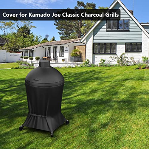 Grisun Grill Cover for Kamado Joe Classic Joe 18 inch Grill, Anti-Fade Waterproof Grill Cover for Large Big Green Egg and Char-Griller, Replacement Cover for KJ-GC23BWFS, Special Zipper Design, Black