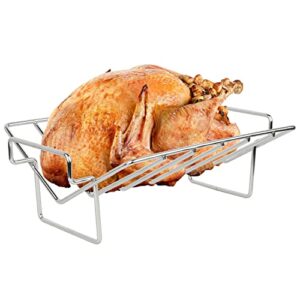bbq turkey roasting rack for smoker and grill, big green egg parts,rib rack for grilling and smoking,dual purpose stainless steel roast rack for large and xlarge big green egg,kamado joe,big joe etc