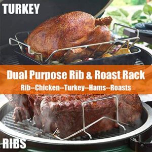 BBQ Turkey Roasting Rack for Smoker and Grill, Big Green Egg Parts,Rib Rack for Grilling and Smoking,Dual Purpose Stainless Steel Roast Rack for Large and XLarge Big Green Egg,Kamado Joe,Big Joe Etc