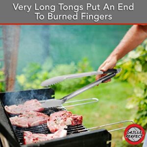 Grill Tongs Very Long 20-inch Heavy Duty for BBQ and Grilling | Extra Long Stainless Steel Grilling Tongs for Outdoor Grill and Kitchen Cooking | Long Metal Tongs with Safety Hand Grips