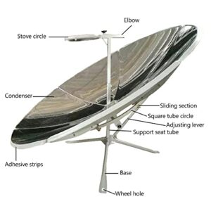 Portable Solar Cooker, 1800W 59inch Diameter Camping Outdoor Solar Oven Visual Education or High Efficiency DIY Solar Concentrator for Outdoor Camping BBQ Cooking