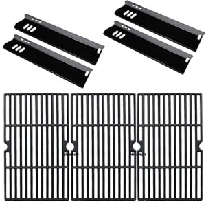 hisencn grill grates and grill heat plates for dyna glo grill replacement parts dgf510sbp, dgf510ssp, dgf510ssp-d, porcelain steel grill heat shields, cast iron cooking grid for backyard grill by12-08